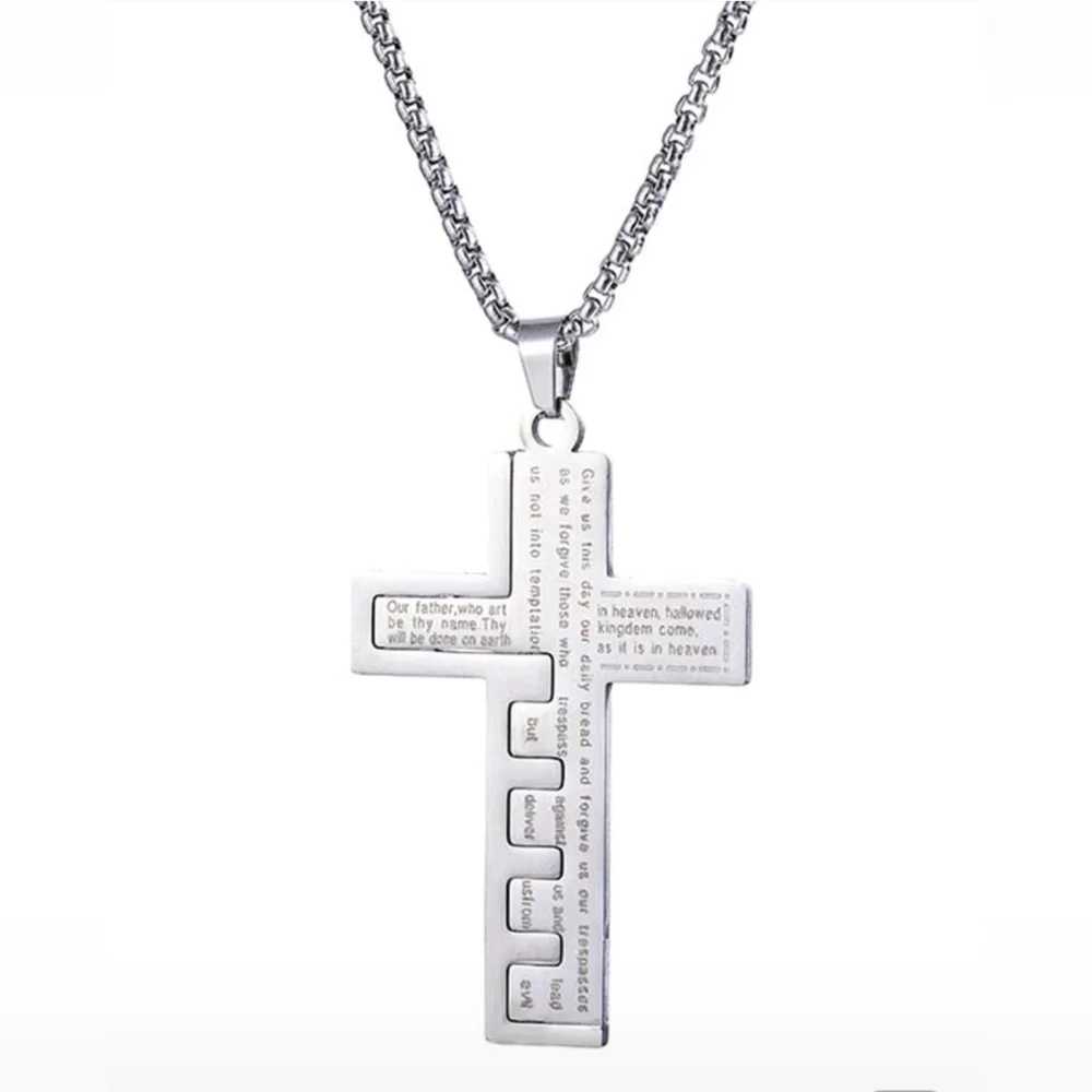 SilverTitanium Steel Cross Patchwork Design Long Necklace Unisex‎ Sweater Chain